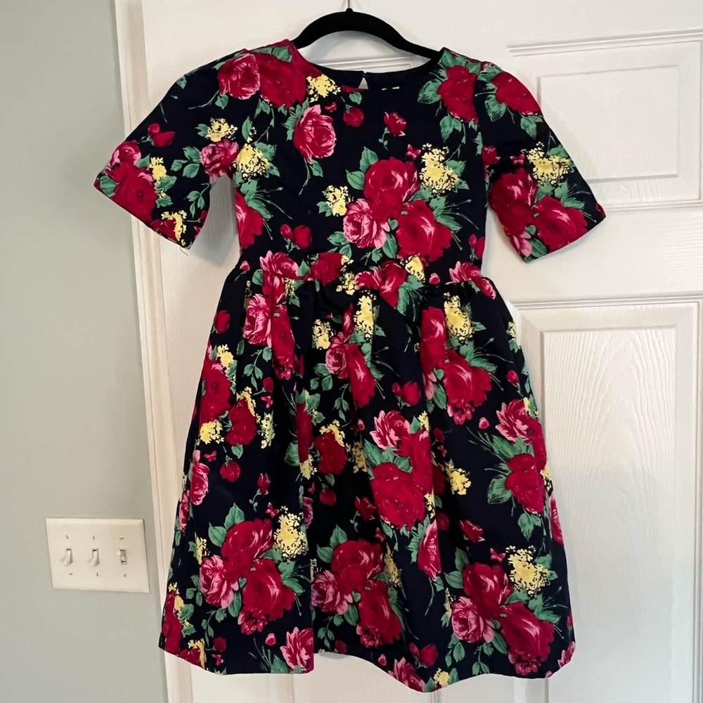 Floral Kids Dress - Red and Yellow on Black